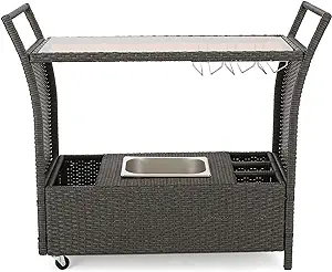 Christopher Knight Home Bahama Wicker Barcart, Grey