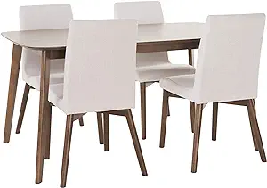 Christopher Knight Home Orrin 60 Rectangular Dining Set, 5-Pcs Set, Natural Walnut : Light Beige
