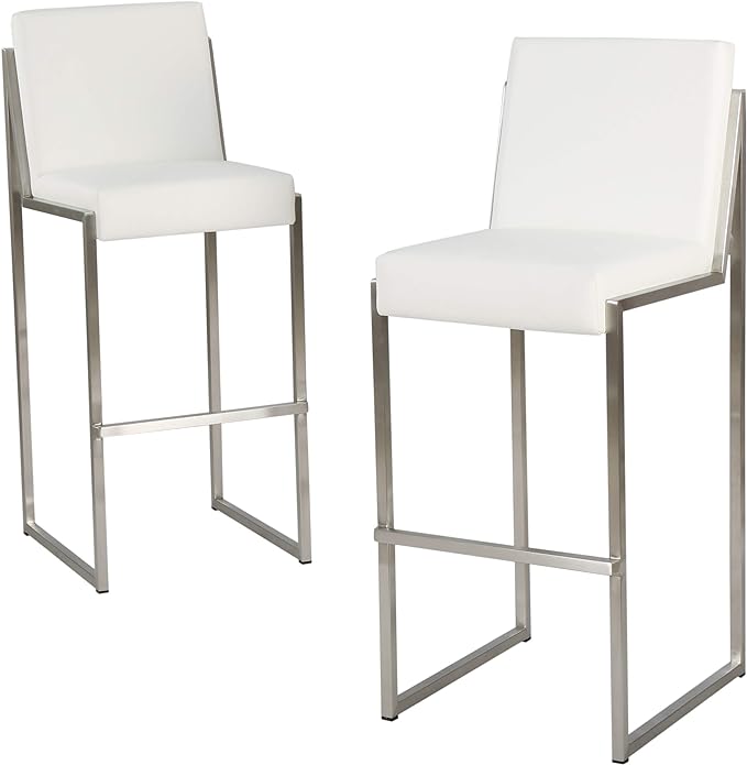 Christopher Knight Home Vasilus Leather Barstools, 2-Pcs Set, White